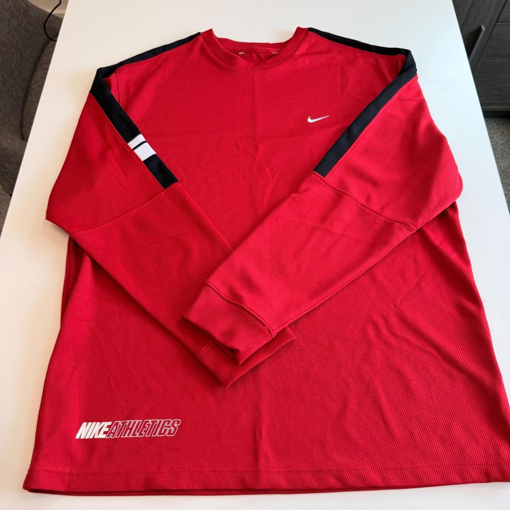 Nike Athletics Mens Red Long Sleeve Performance Shirt Mesh Swoosh XL RN56323